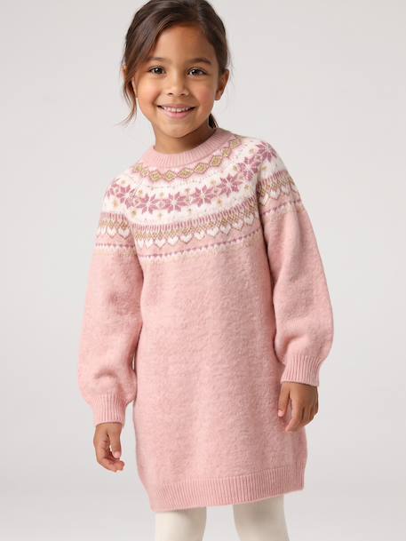 Robe fille manches longues camel+rose poudré+vert sauge 10 - vertbaudet enfant 