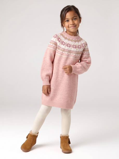 Robe fille manches longues camel+rose poudré+vert sauge 4 - vertbaudet enfant 