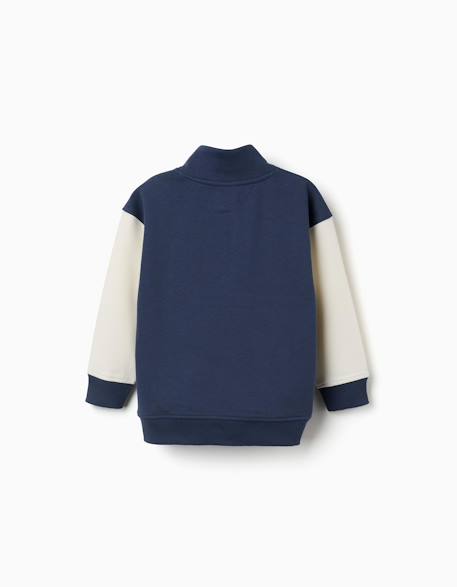 Sweat en coton peigné avec col montant et broderie Bleu foncé 2 - vertbaudet enfant 