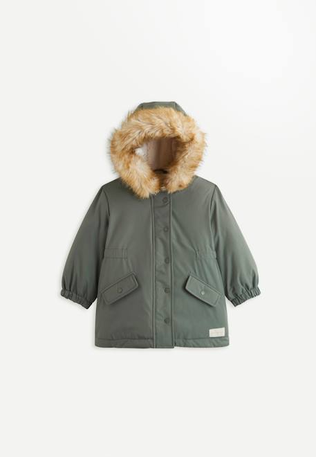 Parka enfant imperméable doublé sherpa avec capuche emma Kaki 1 - vertbaudet enfant 