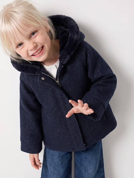 Manteau fille à capuche drap de laine beige chiné+marine 8 - vertbaudet enfant 