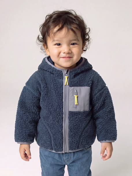 Blouson bébé garçon sherpa à capuche zippé bleu 6 - vertbaudet enfant 