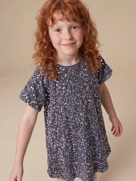 Robe fille en velours et sequins argenté+rose+rouge 6 - vertbaudet enfant 