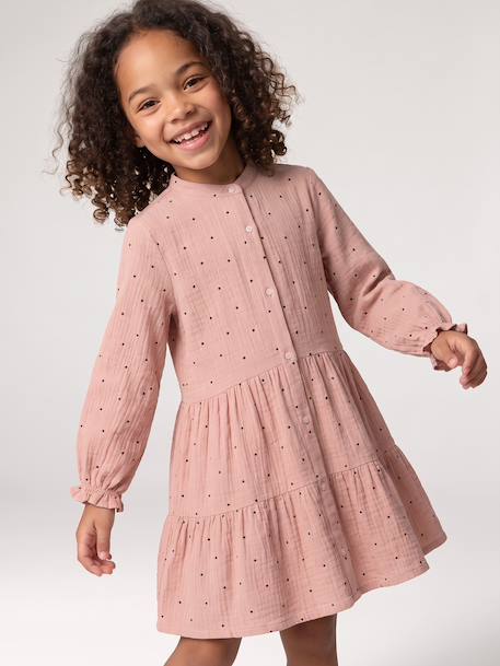 Robe fille en gaze de coton imprimée pois irisés noix de pécan+prune+vert sapin+vert sauge 7 - vertbaudet enfant 