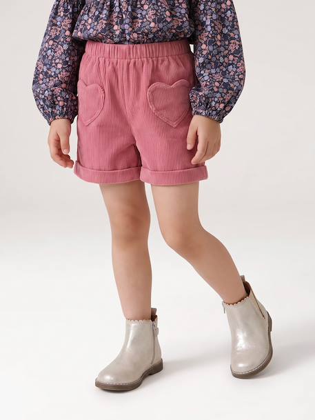 Short en velours poches coeur fille facile à enfiler kaki+marine+rose+vieux rose 15 - vertbaudet enfant 