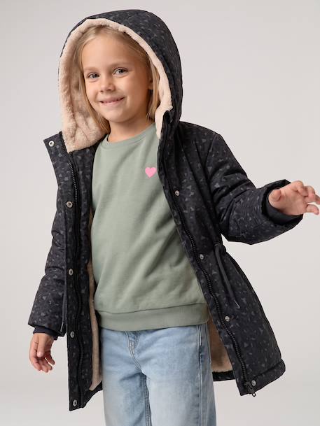 Parka fille à capuche romantique anthracite+marine+vert 1 - vertbaudet enfant 