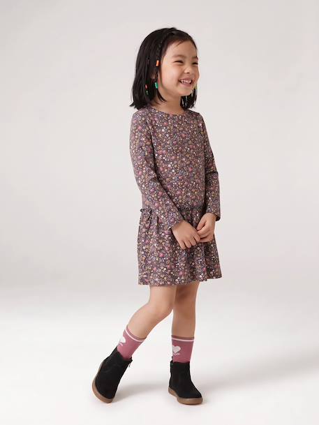 Robe imprimée fille manches longues anthracite+beige poudré+rose 2 - vertbaudet enfant 