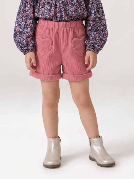 Short en velours poches coeur fille facile à enfiler kaki+marine+rose+vieux rose 16 - vertbaudet enfant 
