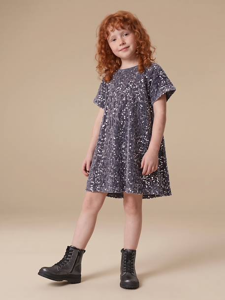 Robe fille en velours et sequins argenté+rose+rouge 1 - vertbaudet enfant 