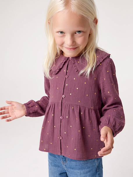 Chemise fille gaze de coton col brodé écru+prune+vert émeraude 7 - vertbaudet enfant 