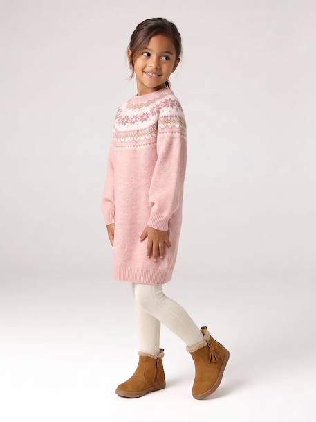 Robe fille manches longues camel+rose poudré+vert sauge 5 - vertbaudet enfant 