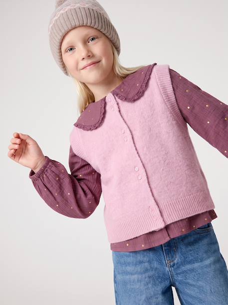 Gilet sans manches fille boutonné devant lilas+vanille 1 - vertbaudet enfant 