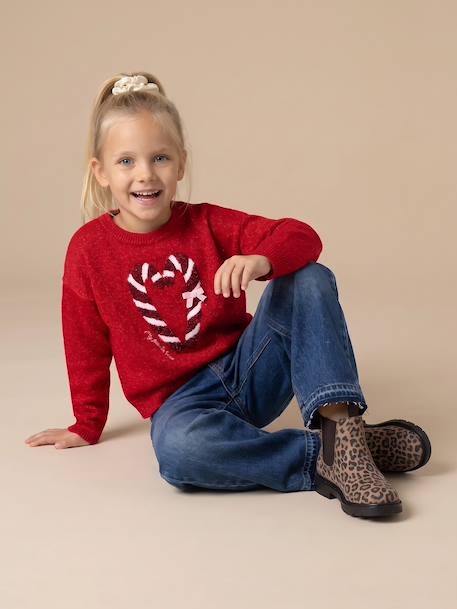 Coffret Noël fille pull jacquard et accessoire écru+rose pâle+rouge 21 - vertbaudet enfant 