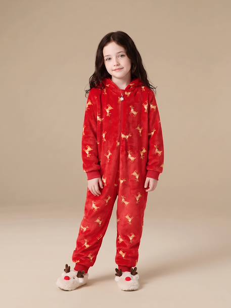 Combinaison de nuit Noël fille à capuche rouge 1 - vertbaudet enfant 