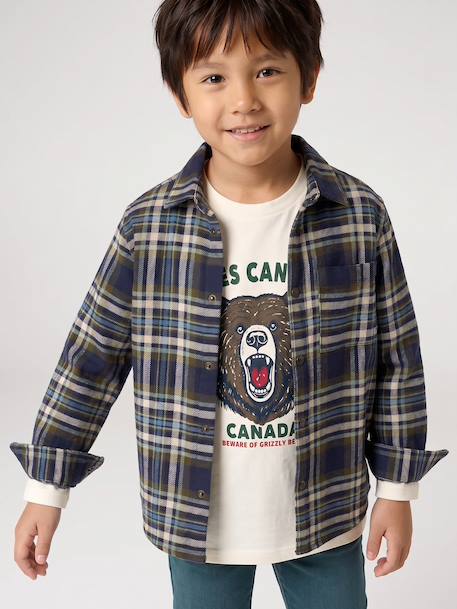 Chemise à carreaux en flanelle garçon bleu ardoise+bleu nuit+camel+carreaux marine+carreaux vert+vert anglais 24 - vertbaudet enfant 