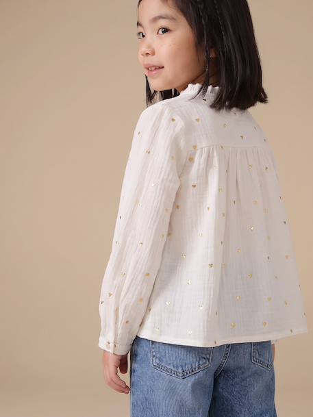 Chemise file gaze de coton imprimée personnalisable blanc imprimé+bleu chambray+doré+écru+mauve 25 - vertbaudet enfant 