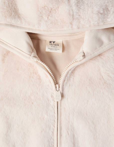 Veste en peluche avec capuche et fermeture éclair Beige clair 3 - vertbaudet enfant 