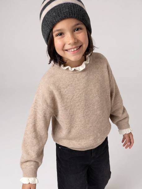 Pull col montant fille camel+vieux rose 1 - vertbaudet enfant 