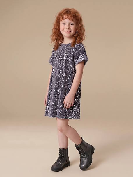Robe fille en velours et sequins argenté+rose+rouge 2 - vertbaudet enfant 
