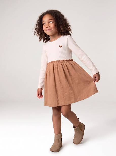 Robe 2 en 1 manches longues fille camel 1 - vertbaudet enfant 