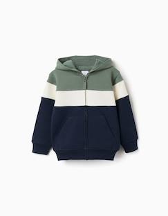 Sweat zippé en coton peigné à capuche et bloc de couleurs - vertbaudet enfant