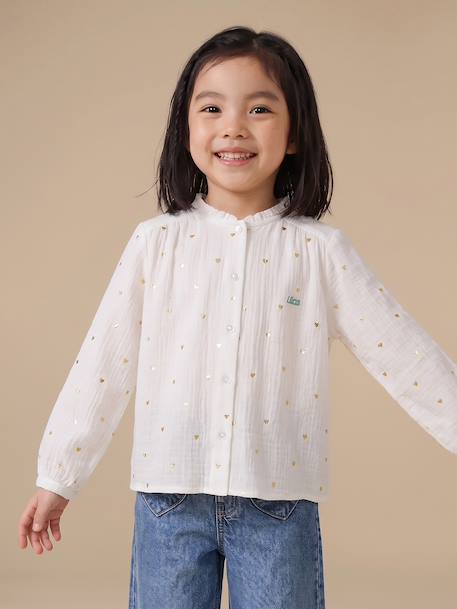 Chemise file gaze de coton imprimée personnalisable blanc imprimé+bleu chambray+doré+écru+mauve 17 - vertbaudet enfant 