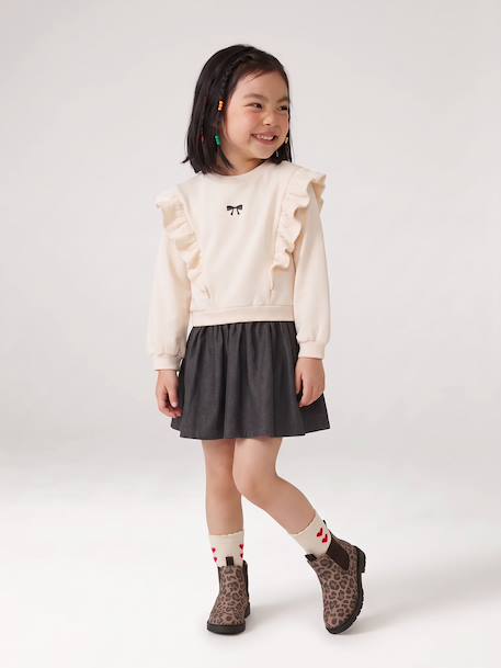 Robe manches longues fille écru+marine 1 - vertbaudet enfant 