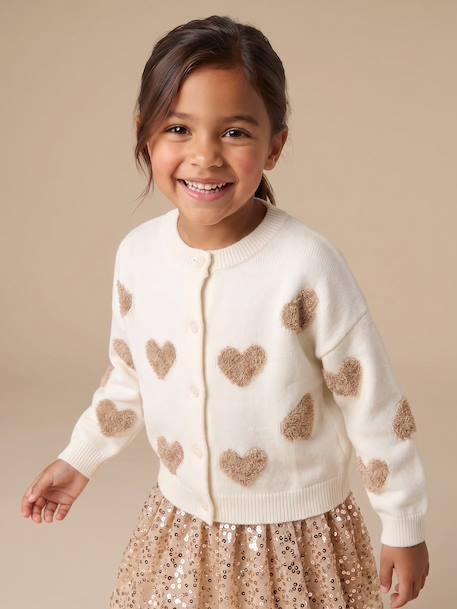 Gilet boutonné fille manches longues écru 1 - vertbaudet enfant 