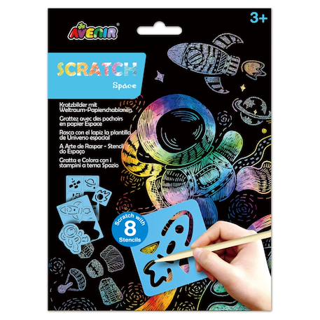 Feuilles à gratter avec 8 pochoirs - espace Multicolor 1 - vertbaudet enfant 