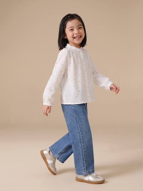 Chemise file gaze de coton imprimée personnalisable blanc imprimé+bleu chambray+doré+écru+mauve 23 - vertbaudet enfant 