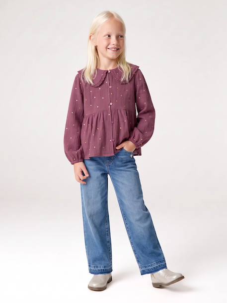 Chemise fille gaze de coton col brodé écru+prune+vert émeraude 12 - vertbaudet enfant 