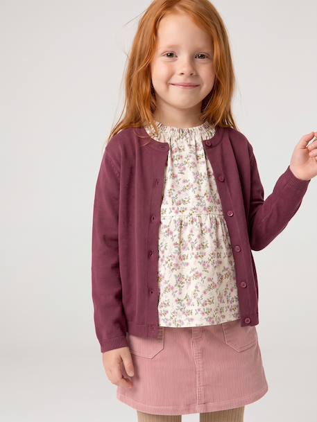Gilet fille maille fine BASICS anthracite+beige chiné+bleu grisé+bois de rose+marine+prune+vanille+vert émeraude 32 - vertbaudet enfant 