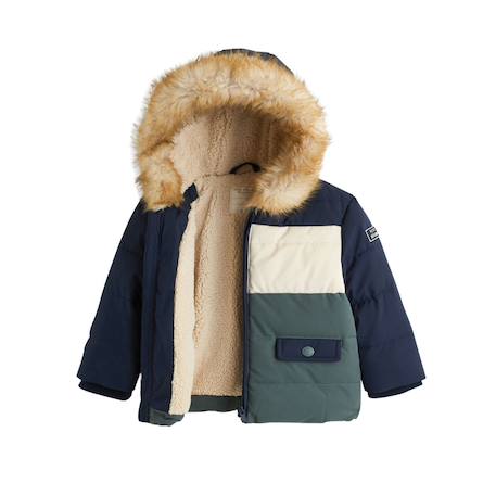 Doudoune enfant imperméable doublée sherpa avec capuche noah Bleu 4 - vertbaudet enfant 