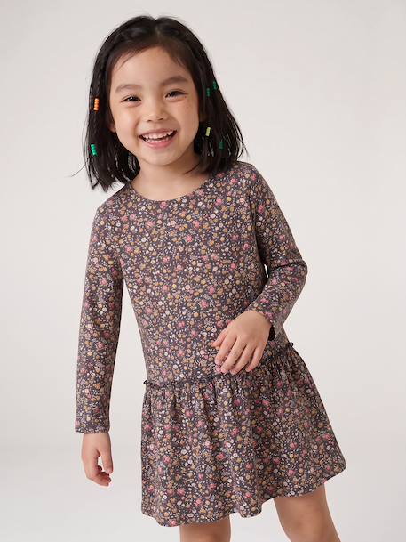 Robe imprimée fille manches longues anthracite+beige poudré+rose 7 - vertbaudet enfant 