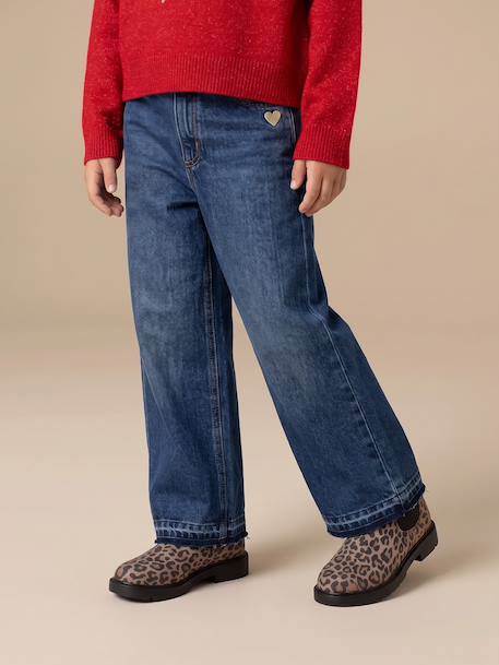 Jean fille large bas effiloché bleu foncé+denim bleached+gris+stone 1 - vertbaudet enfant 