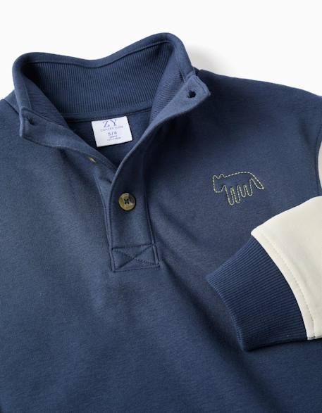 Sweat en coton peigné avec col montant et broderie Bleu foncé 3 - vertbaudet enfant 