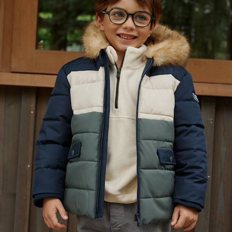 Doudoune enfant imperméable doublée sherpa avec capuche noah Bleu 6 - vertbaudet enfant 