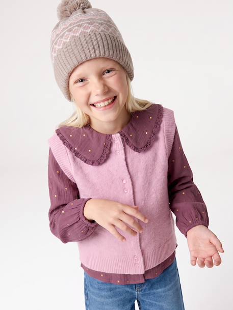 Ensemble fille tricot bonnet, snood et gants moka 1 - vertbaudet enfant 