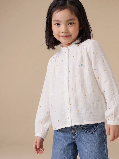 Chemise file gaze de coton imprimée personnalisable blanc imprimé+bleu chambray+doré+écru+mauve 16 - vertbaudet enfant 