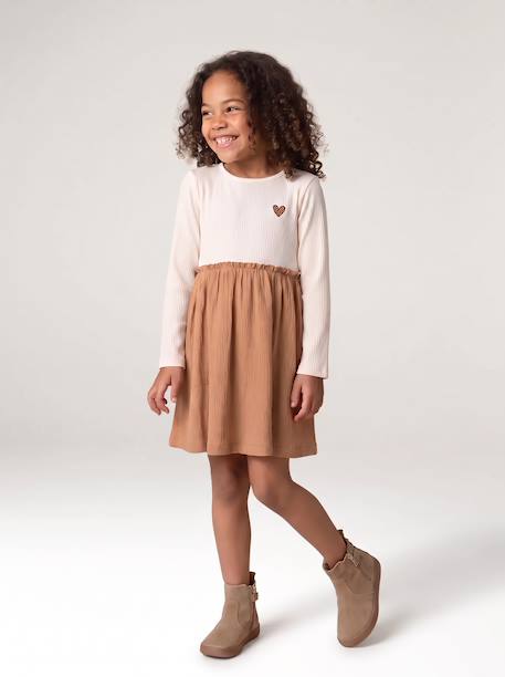 Robe 2 en 1 manches longues fille camel 2 - vertbaudet enfant 