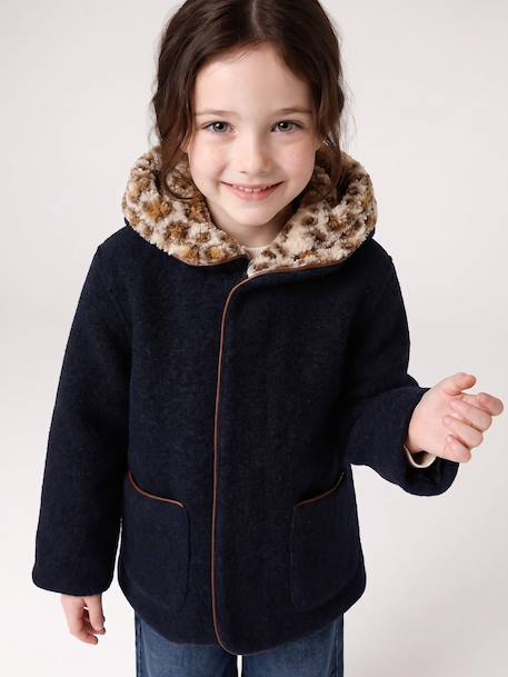 Manteau fille à capuche camel+marine 6 - vertbaudet enfant 