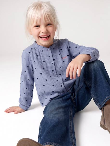 Chemise file gaze de coton imprimée personnalisable blanc imprimé+bleu chambray+doré+écru+mauve 7 - vertbaudet enfant 