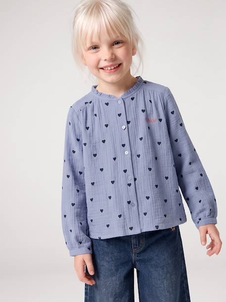Chemise file gaze de coton imprimée personnalisable blanc imprimé+bleu chambray+doré+écru+mauve 8 - vertbaudet enfant 