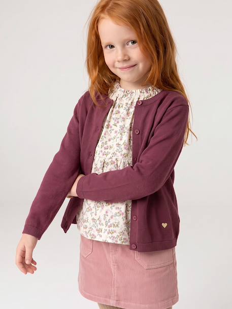 Gilet fille maille fine BASICS anthracite+beige chiné+bleu grisé+bois de rose+marine+prune+vanille+vert émeraude 31 - vertbaudet enfant 