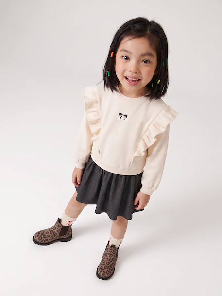 Robe manches longues fille écru+marine 2 - vertbaudet enfant 
