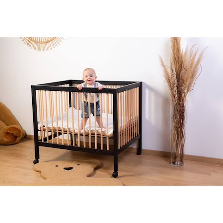 Parc pour bébé en bois + roues 95x75 cm parc 99 Blanc ancien+Marron et noir+Naturel+Noir 11 - vertbaudet enfant 