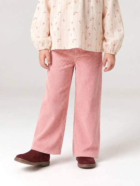 Pantalon large fille velours rose poudré 1 - vertbaudet enfant 