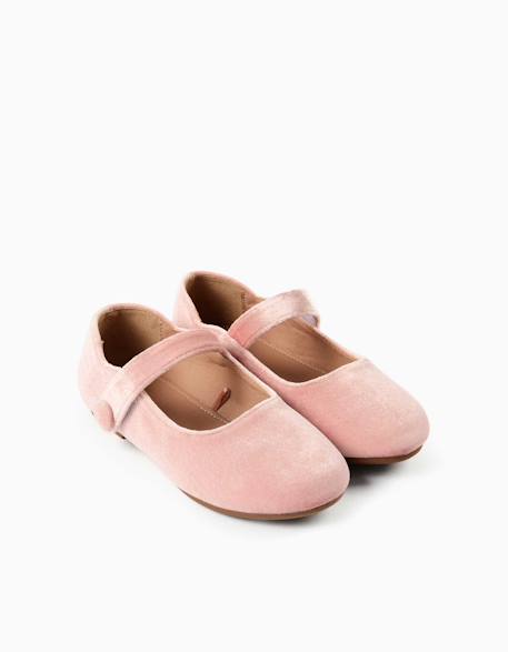 Ballerines en velours avec fermeture à scratch Rose 2 - vertbaudet enfant 