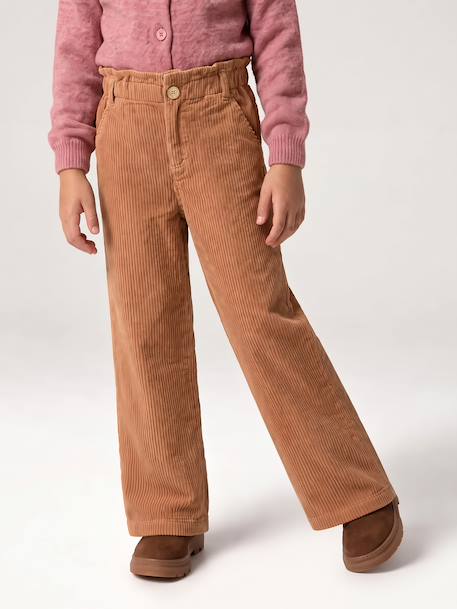 Pantalon fille large velours côtelé style paperbag bordeaux+camel+marine+mauve+olive 7 - vertbaudet enfant 