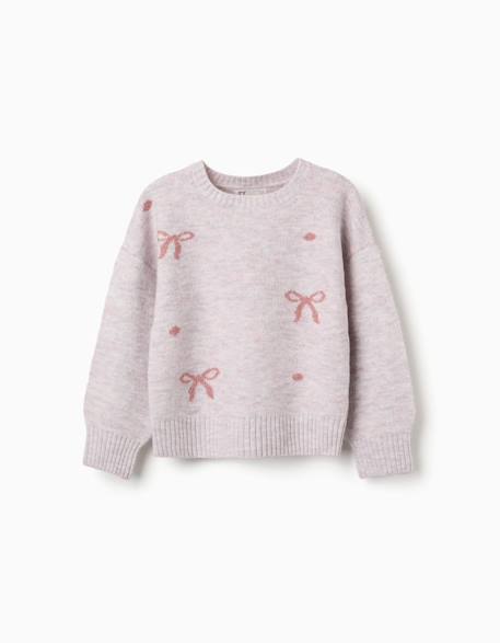 Pull en maille avec nœuds et pois jacquard Rose clair 1 - vertbaudet enfant 